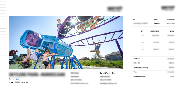 Two pages from
                                        a client proposal generated by CORE, showing the branded cover and standardized
                                        project pricing.